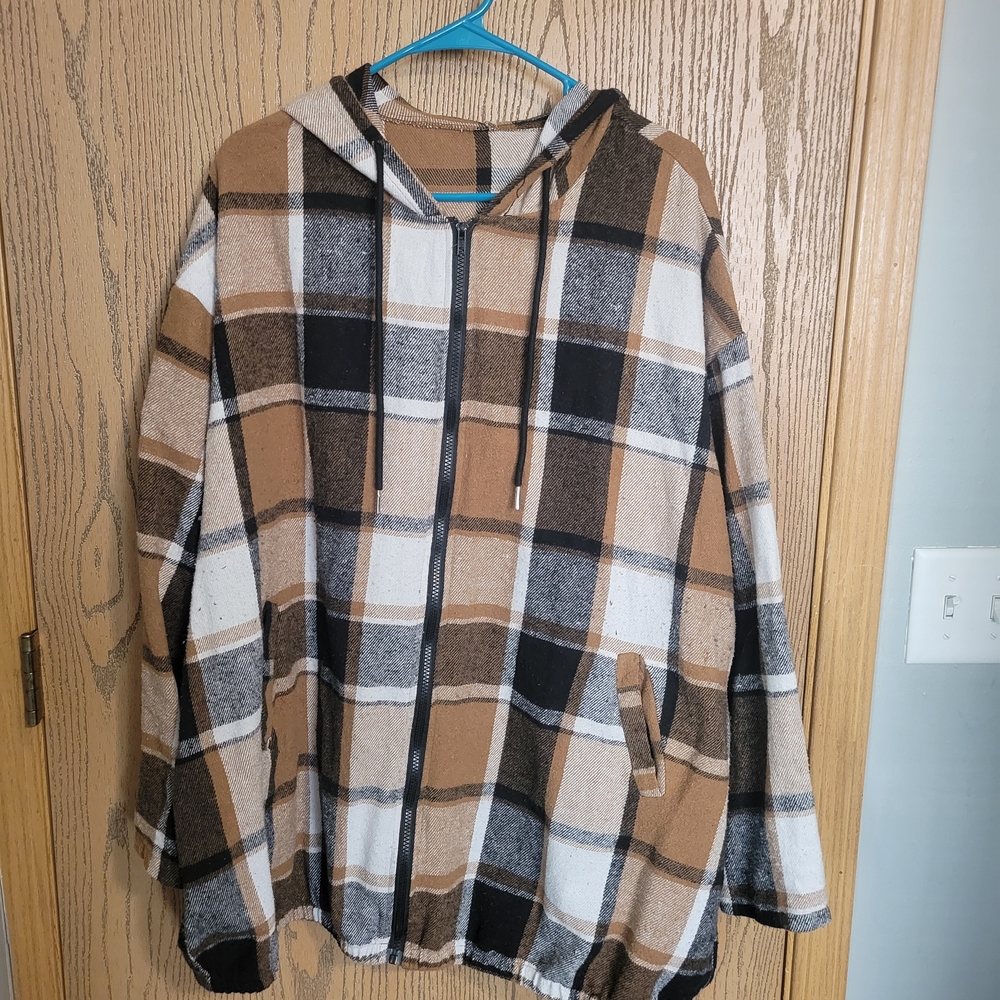Plaid Hooded Jacket in Brown and Black
